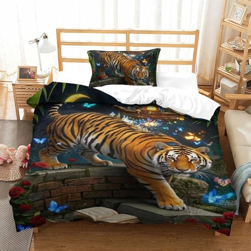 VIAGECSKE Tiger Bettbezug Set Bettwäsche Kinderbettwäsche-Set Reißverschluss Mit Kissenbezug Betten Set Für Jungen Und Mädchen, Kinder Single?135x200cm?