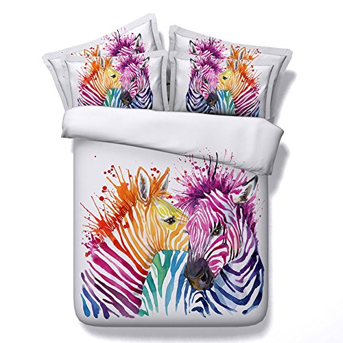 Bettbezug Set 135x200cm 3D Tier Tiger Zebra Wolf Katze gedruckt Bettbezug mit Kissenbezügen Soft Polyester Microfaser Bettwäsche Set für Kinder, Jungen, Mädchen (Farbe Zebra)