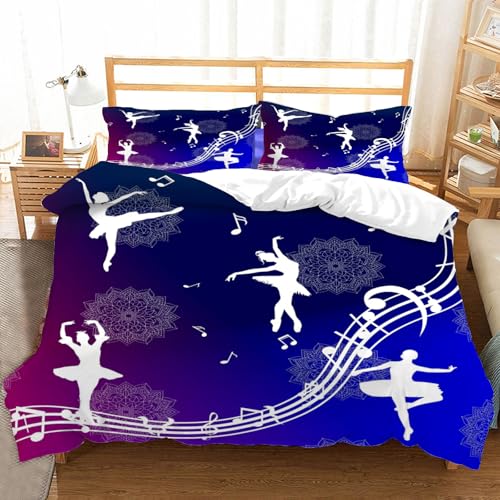 Hongduo 3D Prinzessin Ballett Bettwäsche 200x200 cm Weiche Mikrofaser Karikatur Bettwäsche-Set mit Reißverschluss 3 Teilig Bettbezug Set mit 2 Kissenbezug 80x80 cm