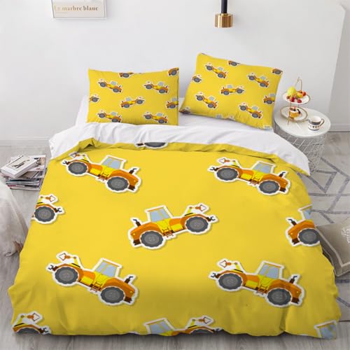 Generisch 3D Cartoon Traktor Bettwäsche 220x240 cm 3teilig Cartoon Auto Bettbezug mit Reißverschluss 100% Mikrofaser Leicht Atmungsaktive Bettwaren Set mit 2 Kissenbezüge 50x75?Muster 26-6?