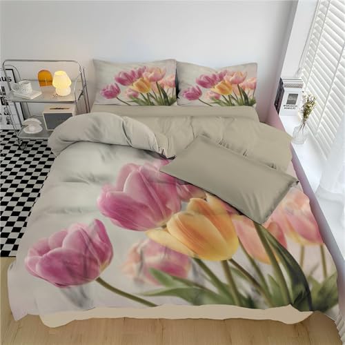 Bettwäsche 135*200cm Sturmblau Patchwork-Geometrie Bettbezug Set 2 Teilig Luxuriöser Retro-Blumendruck Blümchen Blumenmuster Weich Bettwäsche-Sets mit 1 Kissenbezüge 80x80 cm und Reißverschluss