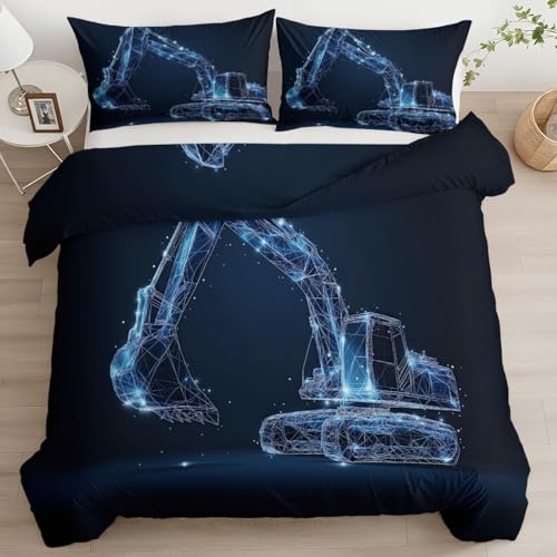 Generisch Bettwäsche Set Dunkelblau Bettbezug 135 x 200 cm, Digitale Illustration Leuchtender Bagger Bettwäsche-Sets 2 teilig Weiche Bettbezug mit Reißverschluss und Kissenbezug