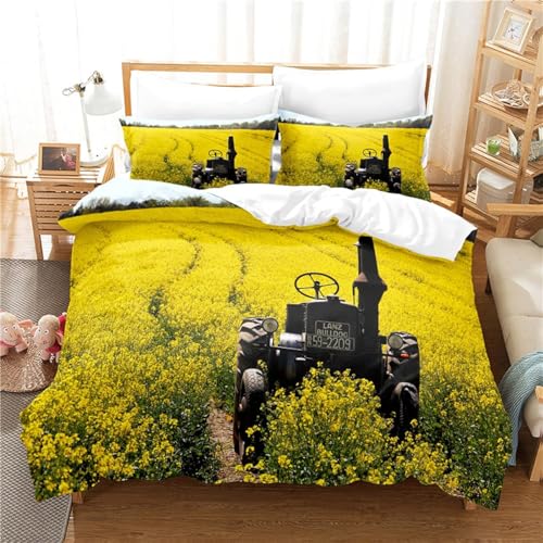 NUEYSP Bettwäsche 135x200 Traktoren Bettwäsche-Sets 3D-Motiv, Mikrofaser, 1 Bettbezug 135x200 + 1 Kissen 80x80 mit Verdecktem ReißVerschluss für Mädchen Jungen.