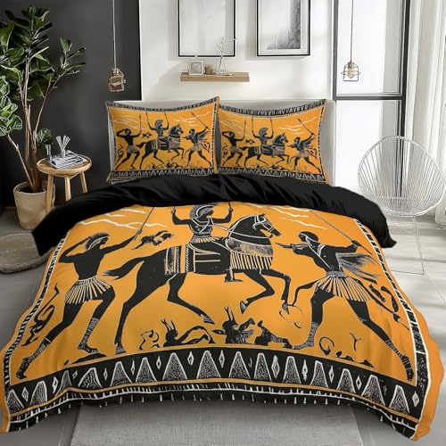 CozyRest Kinder Bettwäsche Set 135 x 200 cm, Original Myth Griechischer Krieger Bettbezug Set 3 Teilig, Weiche Microfaser Wende Schwarz Bettwäsche mit Reißverschluss und 2 x 80x80cm Kissenbezüge