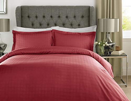 Lavish Label Luxuriöses Bettwäsche-Set mit Fadenzahl 400 (260 x 220 cm) mit 2 Kissenbezügen (50 x 75 cm), 100 % Baumwolle, weich und bequem, Satin-Streifen, kariert, Rot, Super-Kingsize-Bett