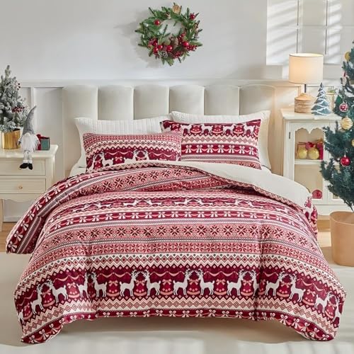 Freyamy Weihnachts Bettwäsche 220x240cm Kinder Weinrot Bunt Weihnachtselch Bettwäsche-Sets Junge Mädchen Weihnachtsmotive Mikrofaser Bettbezug mit Reißverschluss und 2 Kissenbezug 80x80cm Freyamy Weihnachts Bettwäsche 220x240cm Kinder Weinrot Bunt Weihnachtselch Bettwäsche-Sets Junge Mädchen Weihnachtsmotive Mikrofaser Bettbezug mit Reißverschluss und 2 Kissenbezug 80x80cm