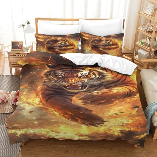 QADDKRTEV Tiger Bettbezug Set Bettwäsche Set Kinderbettwäsche Reißverschluss Mit Kissenbezügen Betten Set Für Jugendliche Kinder Schlafzimmer Single?140x200cm?