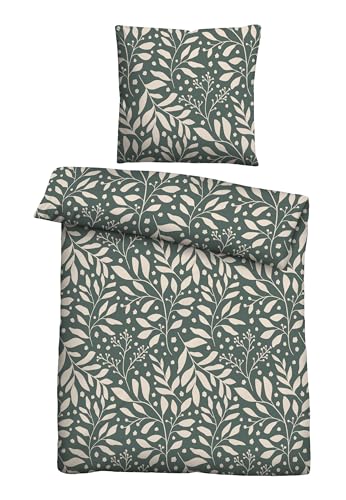Traumhaft schlafen - Castell - Markenbettwäsche Bettwäsche Jersey 0070733 BLÄTTER 1x 135x200 cm + 1x 80x80 cm, Schilf