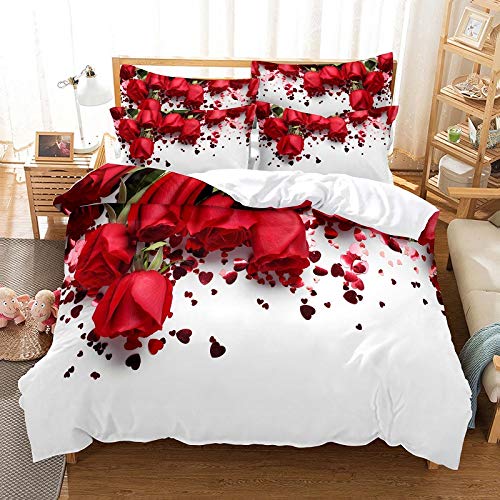 CHCHNXY BettwäSche 155x220,Weiße Rosen 3D Print Bettwäsche-Set,Weich Microfaser Bettbezug Mit Leichtläufigem Reißverschluss,3 Teilig Kinderbettwäsche(2*Kisse nbezug 80x80cm