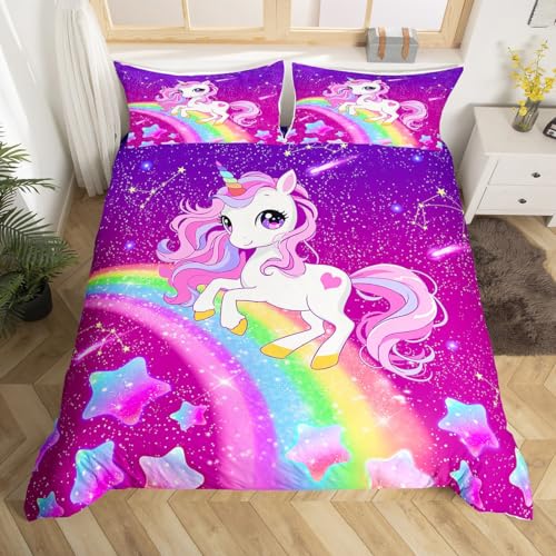 Homemissing Mädchen Einhorn Bettwäsche Set 135x200cm Kinder Cute Dreamy Pferd Bettwäsche für Kleinkind Regenbogen Umkehrbare Sterne Bettwäsche-Set Stern Druck Lila Bettbezug Set Zimmer Dekor Homemissing Mädchen Einhorn Bettwäsche Set 135x200cm Kinder Cute Dreamy Pferd Bettwäsche für Kleinkind Regenbogen Umkehrbare Sterne Bettwäsche-Set Stern Druck Lila Bettbezug Set Zimmer Dekor