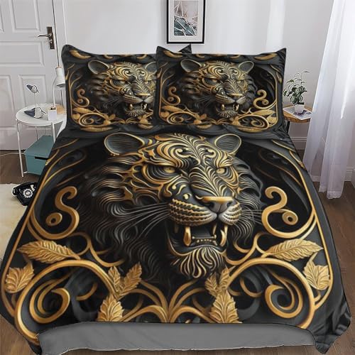 AASWSWW Tiger Bettwäsche Angenehme Bettbezüge, Mikrofaser Bettdeckenbezug, Für Jungen Mädchen 3teilig Bettbezug + Kissenbezug Double (200x200cm)
