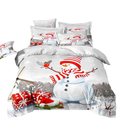 RZPFQB Weihnachten Kinder Bettwäsche 100x135 Baby Bettwäsche Set für Kleinkinder und Babybetten Schneemann Geschenk Bettbezug Set Weihnachtsmütze Microfaser Bettwäscheset