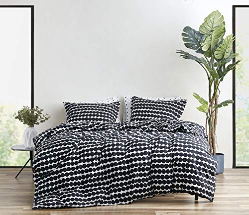 Marimekko - Bettwäsche-Set für Doppelbett, Baumwoll-Bettwäsche mit passendem Kissenbezug und Knopfverschluss, Ganzjahres-Heimdekoration (Rasymatto Black, Twin)