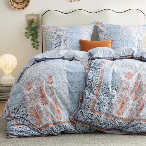 BEDSURE Bettwäsche 135x200 4teilig Baumwolle - Blau Boho Muster Bettwäsche-Sets 2er Set Bettbezug mit 2 Kissenbezüge 80x80 cm, ÖKO-TEX Wendebettwäsche Bedding mit Reißverschluss