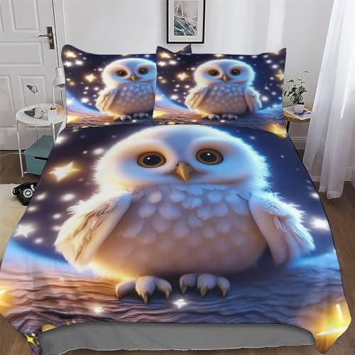 AAPZY Eule Bettwäsche 2teilig - Weich & Bügelfrei Bettbezüge Mit Reißverschluss - Bettbezug Set Mit Kissenbezüge Für Jungen Mädchen Mikrofaser Bettdeckenbezug Single (135x200cm)