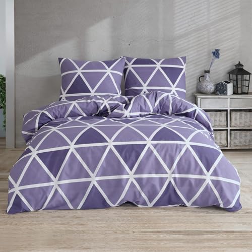 TMMDH Linie Bettwäsche 155x200 Blau-Violette Dreieckgrafiken Mikrofaser Bettwaren-Sets Hautfreundlich Atmungsaktiv Kuschel Weiche und Bettbezug mit Reißverschluss und Kissenbezug 80x80cm