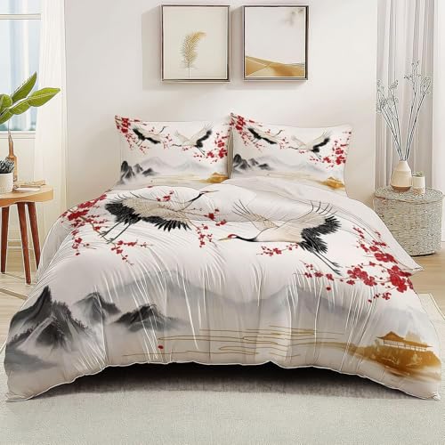 Bettwäsche 155x200 Orientalisches Asien Bettwäsche-Sets Japanischer Stil Bettbezug mit Reißverschluss 3D Weiche Mikrofaser Bettbezüge mit 2 Kissenbezüge 80x80 cm B-774