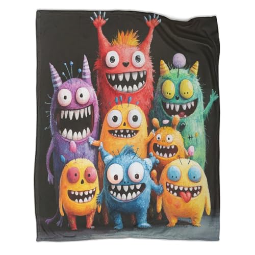 kaiyun Niedliches kleines Monster Decke Haushaltsgebrauch Wildcampen 3D Cartoon Digitaldruck Plüsch Bettdecke Erwachsener Sofa Decke 70x80inch(180x200cm)