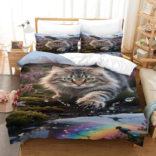tanpiaoliang Norwegian Forest Katze Bettbezug Bettwäsche Kinderbettwäsche-Set Reißverschluss Mit Kissenbezug, Betten Set Für Jungen Und Mädchen, Kinder Single?140x200cm?