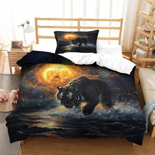 QADDKRTEV Tiger Bettbezug Set Bettwäsche Kinderbettwäsche Reißverschluss Mit Kissenbezug Betten Set Für Jungen Und Mädchen, Kinder Single?135x200cm?