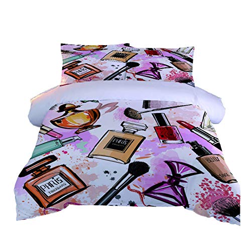 AOUAURO Bettwäsche 135x200 Maskenbildnerin Bettbezug Set 3D Bedruckte 3-Teiliges Polyester mit Reißverschluss 1 Bettbezug und 2 Kissenbezug 80x80cm 3 Stück Einzelbett
