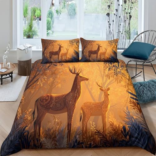 Sommerwald, Hirsch, Sonnenuntergang Bettwäsche Double?200x200cm? 3D Gedruckte Mikrofaser Bettbezug Und Kissenbezug,Geeignet FüR Erwachsene Und Kinder Sommerwald, Hirsch, Sonnenuntergang Bettwäsche Double?200x200cm? 3D Gedruckte Mikrofaser Bettbezug Und Kissenbezug,Geeignet FüR Erwachsene Und Kinder
