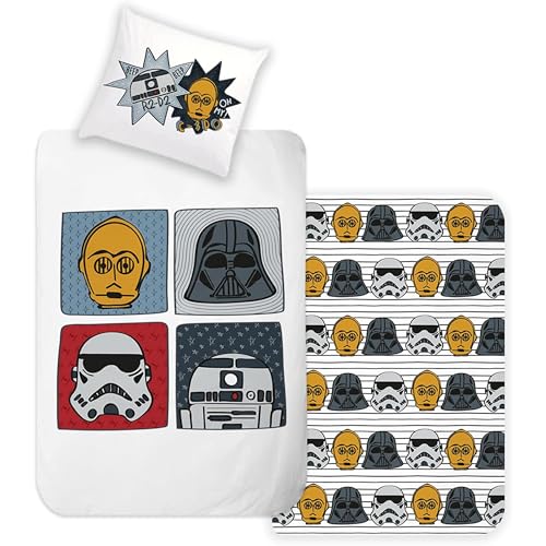 Disney Home Star Wars Wendebettwäsche Set 140x200 - Kopfkissenbezug 60x70 - Super weiche Renforce 100% Baumwolle, 2-teilig Star Wars Bettwäsche, Weich und angenehm auf der Haut