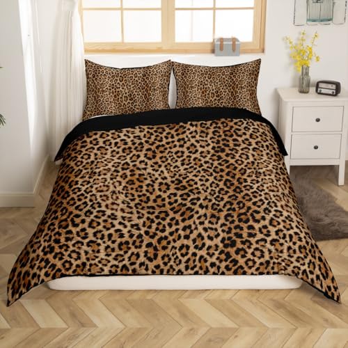 Loussiesd Leopard Bettwäsche Set 135x200cm Geparden Print Bettbezug für Kinder Jungen Mädchen Tier Betten Safari Bettwäsche-Set mit Reißverschluss