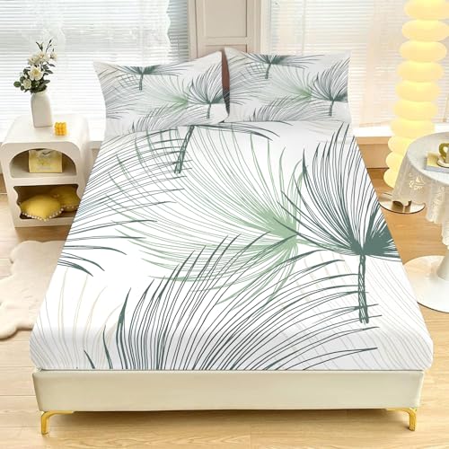 HYSNKSM Kleines Doppelbett-Spannbettlaken ,Grün Landhausstil Weich, Gemütlich, 3-teiliges Mikrofaser-Bettwäsche-Se t mit Tiefer Tasche, 30 cm, 120 x 190 cm, Inklusive 2 Kissenbezügen L714