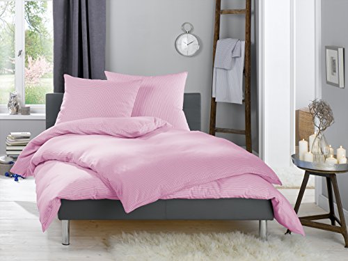 Lorena Feinflanell warme Winter Bettwäsche Streifen Daphne 100% Baumwolle gestreift (rosa, Kissenbezug 40 cm x 80 cm)