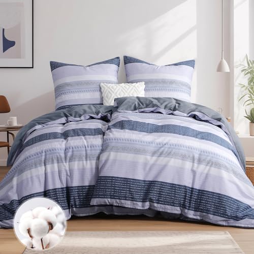 Aisbo Bettwäsche 135x200 4teilig Baumwolle Blau/Grau Gestreift Muster - Bettwäsche-Sets Bettbezug 2er Set mit 2 Kissenbezüge 80x80 cm, ÖKO-TEX Wendebettwäsche mit Reißverschluss Aisbo Bettwäsche 135x200 4teilig Baumwolle Blau/Grau Gestreift Muster - Bettwäsche-Sets Bettbezug 2er Set mit 2 Kissenbezüge 80x80 cm, ÖKO-TEX Wendebettwäsche mit Reißverschluss