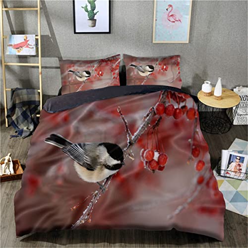WalfiaA 3D-gedruckte Bettwäsche Bettbezug Meise Bettbezug Bequeme und stilvolle Ganzjahresbettwäsche (Einzelgröße 135 x 200 cm, 1 Bettbezug + 1 Kissenbezug)