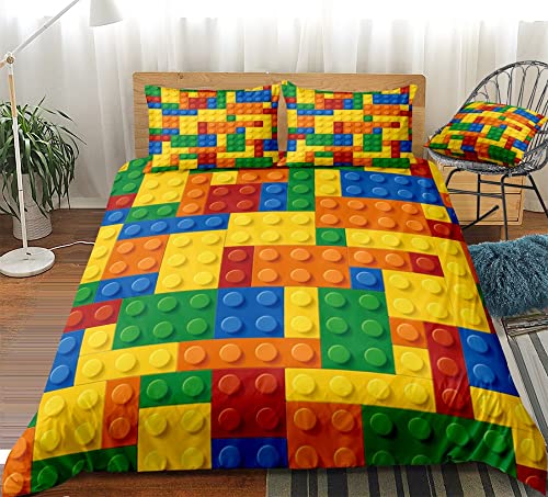 GIENDI Bettwäsche 135x200 3teilig Bettbezug - Bausteine Bettwäsche Sets/Kinderbettwäsche mit Reißverschluss, Bunte Spielzeugbausteine Mikrofaser Bettbezug 135x200cm + 2 Kissenbezug 80x80cm