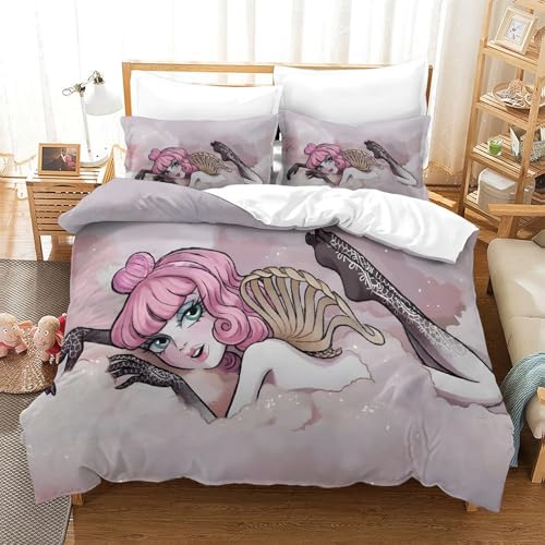 Monster High Für Kinder Mädchen Jungen Bettbezug Set 3D Gedruckter Animierte Charaktere Bettwäschegarnitur Reissverschluss Bettwäsche Weich Microfaser Und Kissenbezüge 3 Teilig Single?140x200cm?