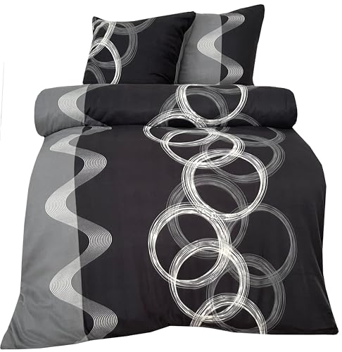 Leonado Vicenti - Winter Thermo Bettwäsche grau Fleece gestreift modern Schlafzimmer Garnitur Set Bezug Decke mit Reissverschluss, 135x200 cm, 4teilig