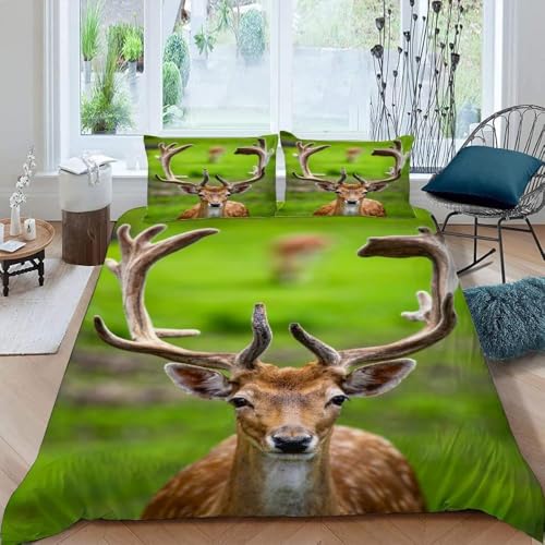 Elch Bettwäsche 135x200 Set Kinder Hirsch 2 Teilig Bettbezug 135 x 200 cm 3D Bettwäsche-Sets Weiche Bettbezug Wilde Tiere Einzelbettbezug Set mit 1 Kissenbezug a.3799