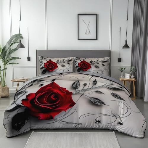 Generisch Weiß Wendemotiv Bettwäsche-Set - Kopfkissenbezug 80 x 80 cm, Bettbezug 135 x 200 cm mit leichtläufigem Reißverschluss, Romantisch minimalistisch Rosen Microfaser Himmlische Qualität Betten