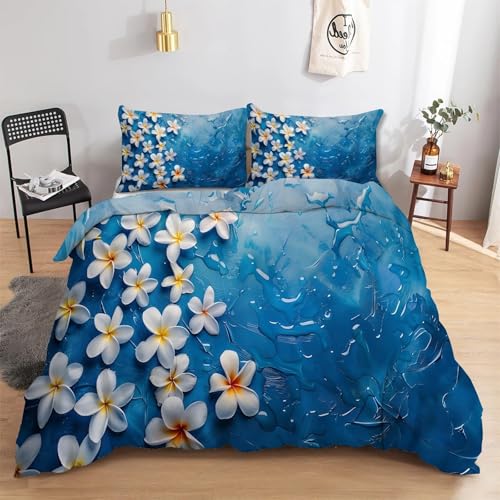 YZQGLHP BlüMchen Bettwäsche 155x220 Blau, Wendebettwäsche & Zimmer Deko, Weiche Microfaser Bettbezug Set 2 Teilig, 2 Kissenbezug 80x80, mit Reißverschluss