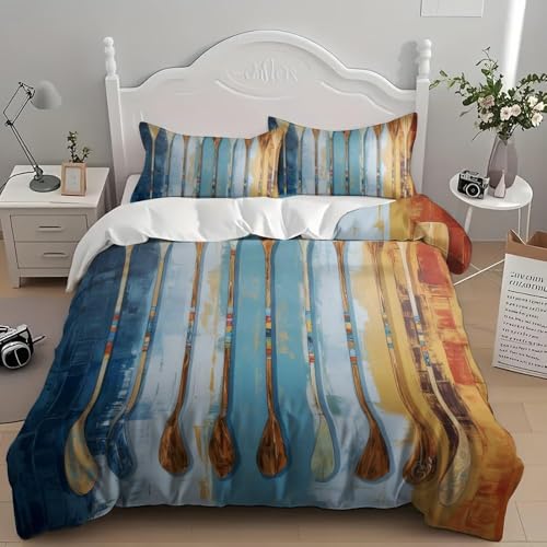 Ruder Bettwäsche 155x200 Retro-Landhausstil Bettwäsche-Sets für Mädchen Jungen Kinder Weiche Mikrofaser 3D Drucken Bettbezug mit Reißveschluss und 2 Kissenbezüge 1208.B