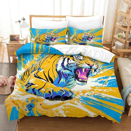 QADDKRTEV Tiger Bettbezug Bettwäsche-Sets Kinderbettwäsche Reißverschluss Mit Kissenbezug Betten Set Für Jugendliche Kinder Schlafzimmer Single?140x200cm?