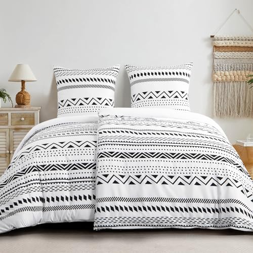 RUIKASI Bettwäsche 135x200 4teilig Grau - Bettbezüge 135 x 200 2er Set mit Boho Muster, Bettwäsche-Sets 135x200cm aus Mikrofaser mit Reißverschluss Weich und Bügelfrei