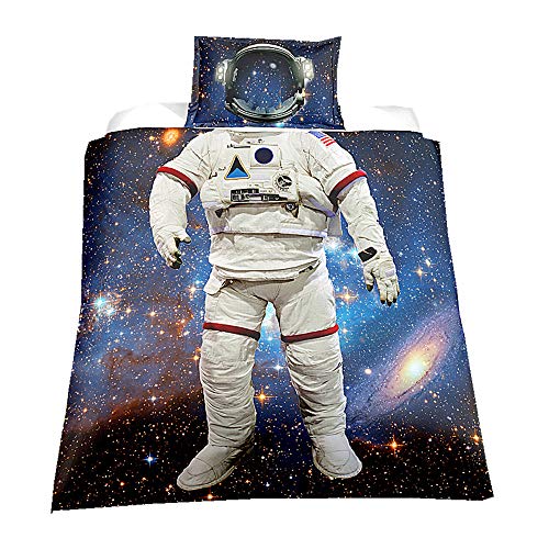 Baby Kleinkind Kinder 135x200cm Bettbezug Set mit Reißverschluss, 3D Galaxis Astronaut Pilot Boxer Rennfahrer Feuerwehrmänner Spezialeinheit Bettwäsche Set 1 Person (Astronaut)