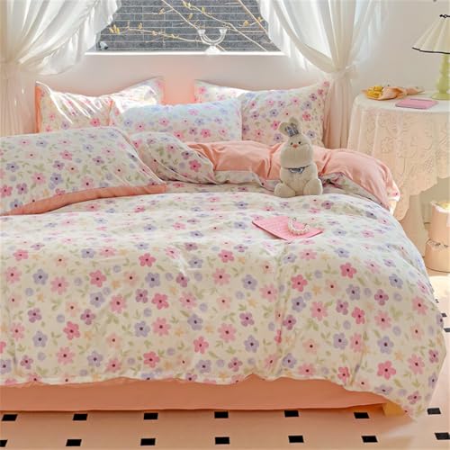 ZBOOM Rosa Blumen Bettwäsche 140x200cm 2teilig Bettbezug Bunt Blumen Floral Muster Bettwäsche Weiß Rosa Wendebettwäsche Weich Baumwolle Bettwäsche Blümchen Muster mit 1 Kissenbezug 70x90