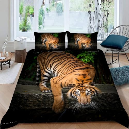 MOXINO 3D Tiger Bettwäsche 135x200 cm 2teilig Tiger Bettwäsche für Kinder Leicht Mikrofaser Bettbezug Sommer Weiche Bettbezüge mit Kissenbezüge 50x75?Muster 135-4?