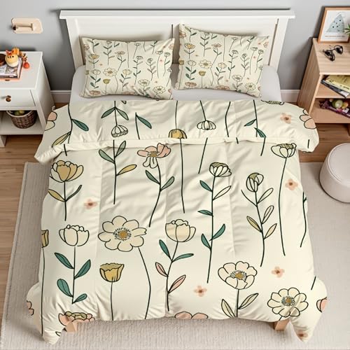 EXSANLIEAY BlüMchen Bettwäsche 200x200 - Etwas Frisch Wendebettwäsche, Weiche & Atmungsaktiv Microfaser Bettbezug + 2 Kissenbezug 80x80, Angenehme bettwäsche-Sets, 3 Teiligmit Reißverschluss