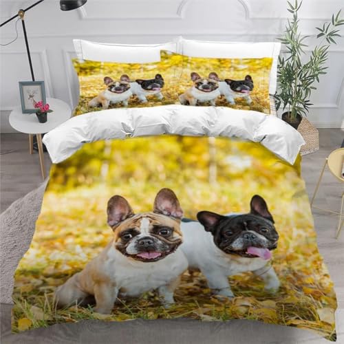 Bettwäsche Set Mops Weiche Mikrofaser Bettwäsche 200x220 3D-Druck Bettbezug Niedliche Tiere & Haustiere 3 Teiliger Bettbezüge mit Reißverschluss und 2 Kissenbezüge 80x80 cm B.2483