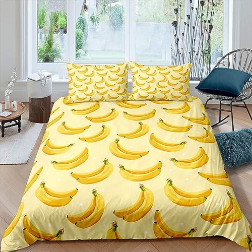 Pechiwuo Banane Bettwäsche 135x200 Weich Kuschelige Mikrofaser 3D Druck Gelbes Muster Bettwäsche-Sets Bettbezug und 2 Kissenbezug 80x80 cm mit Reißverschluss z1233