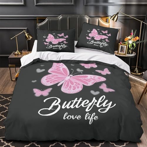 VOXYTMLWG Pink Dahlia Bloom 3D Druck Bettwäsche-Set 3 Stück Zip Verschluss Garden Blütenmuster Bettdeckenbezug Bequem mit Kopfkissenbezug for Jungen,Teenager,Männer,J ugendliche Double?200x200cm?