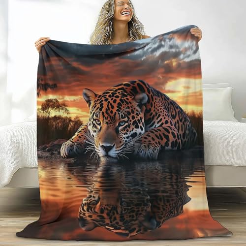 Bettwäsche Flanell Wohndecke 180 x 200 cm, Tierdrucke Flauschige und Warme Kuscheldecke, Bequeme Twilight Sonnenuntergang Tiger Sherpa Decke, Pflegeleicht Decke für Couch und Bett