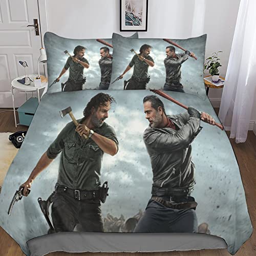 YINGD The Walking Dead Bettwäsche-Set mit Mikrofaser-Bettbezug und Kissenbezügen, 3D-bedrucktes Bettbezug-Set mit Reißverschluss, 3-teilig, 140 x 200 cm
